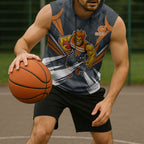 Greater Western Sydney Giants Australian Football Sleeveless Hoodie Powerful Muscle Mascot With Geometric Sunburst Motion Art