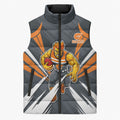 Greater Western Sydney Giants Australian Football Sleeveless Puffer Jacket Powerful Muscle Mascot With Geometric Sunburst Motion Art