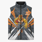 Greater Western Sydney Giants Australian Football Sleeveless Puffer Jacket Powerful Muscle Mascot With Geometric Sunburst Motion Art