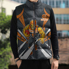 Greater Western Sydney Giants Australian Football Sleeveless Puffer Jacket Powerful Muscle Mascot With Geometric Sunburst Motion Art