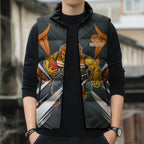 Greater Western Sydney Giants Australian Football Sleeveless Puffer Jacket Powerful Muscle Mascot With Geometric Sunburst Motion Art