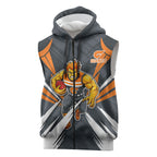 Greater Western Sydney Giants Australian Football Sleeveless Zip Hoodie Powerful Muscle Mascot With Geometric Sunburst Motion Art