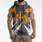Greater Western Sydney Giants Australian Football Sleeveless Zip Hoodie Powerful Muscle Mascot With Geometric Sunburst Motion Art
