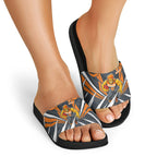 Greater Western Sydney Giants Australian Football Slide Sandals Powerful Muscle Mascot With Geometric Sunburst Motion Art