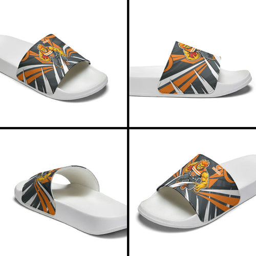 Greater Western Sydney Giants Australian Football Slide Sandals Powerful Muscle Mascot With Geometric Sunburst Motion Art