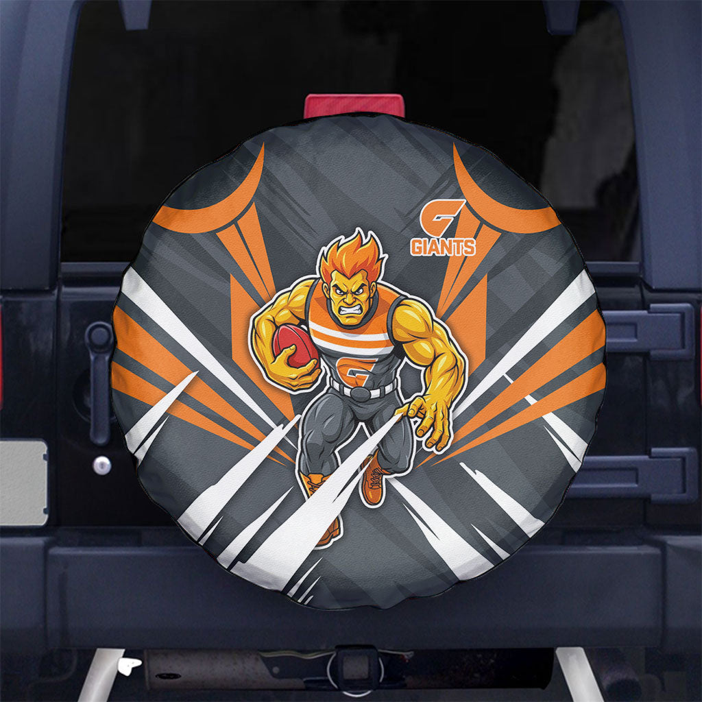 Greater Western Sydney Giants Australian Football Spare Tire Cover Powerful Muscle Mascot With Geometric Sunburst Motion Art