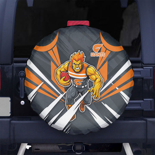 Greater Western Sydney Giants Australian Football Spare Tire Cover Powerful Muscle Mascot With Geometric Sunburst Motion Art