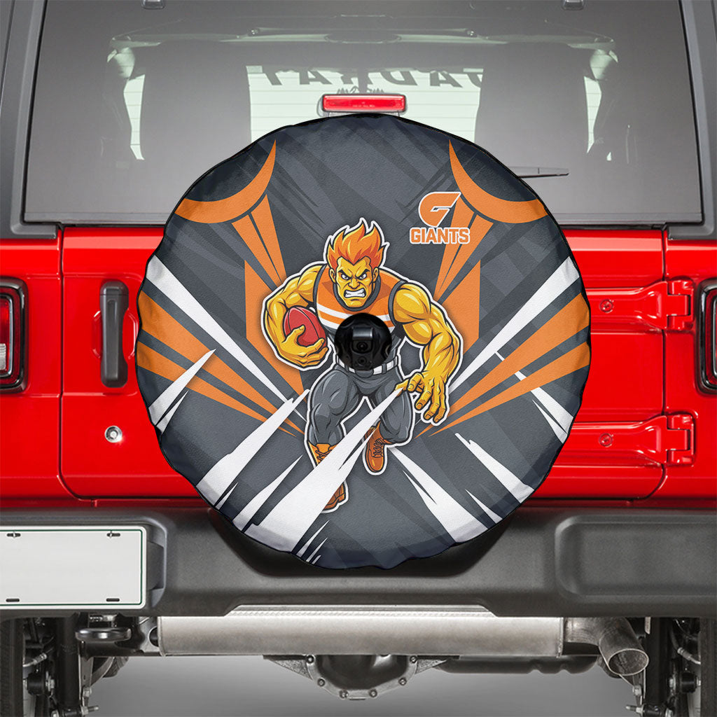 Greater Western Sydney Giants Australian Football Spare Tire Cover Powerful Muscle Mascot With Geometric Sunburst Motion Art