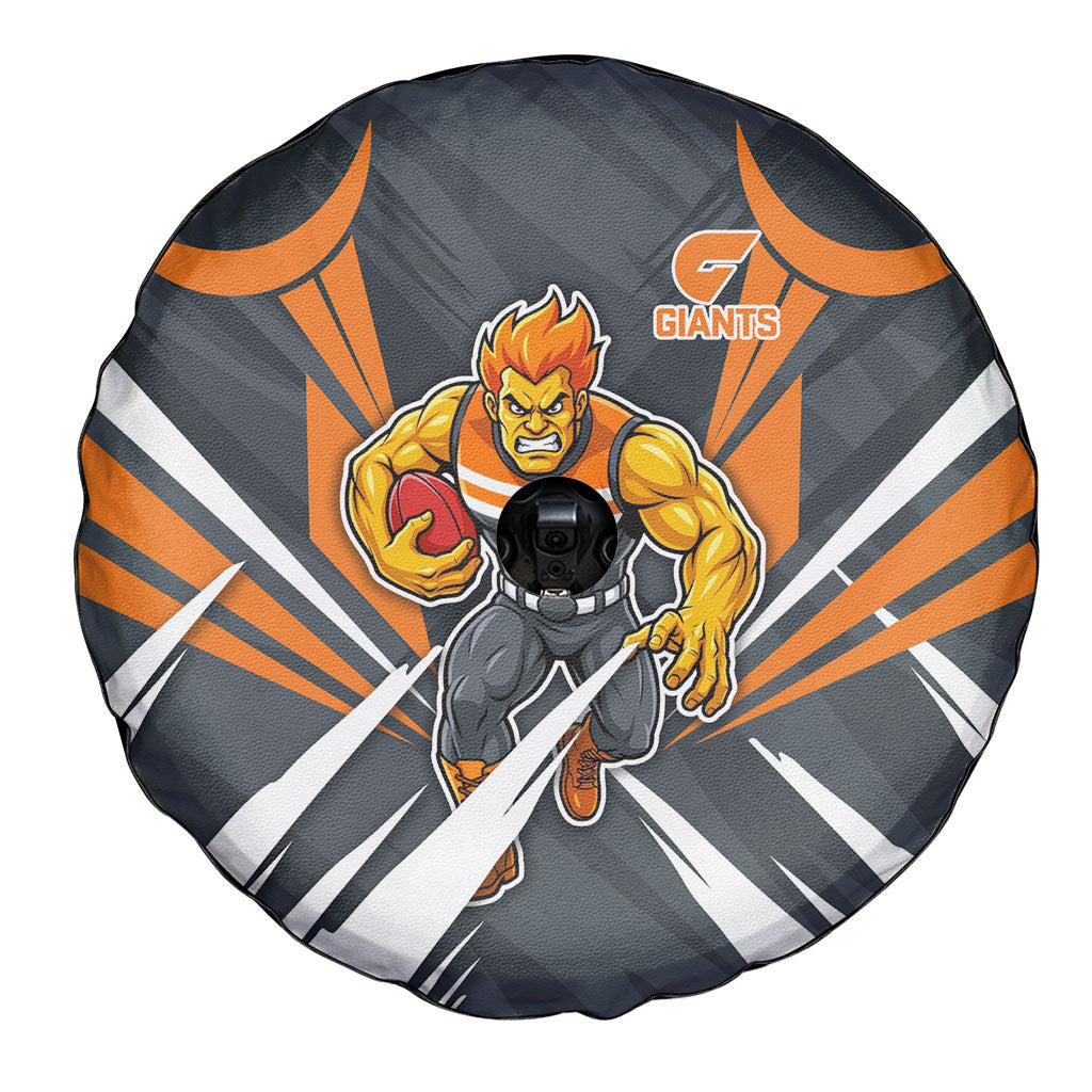 Greater Western Sydney Giants Australian Football Spare Tire Cover Powerful Muscle Mascot With Geometric Sunburst Motion Art