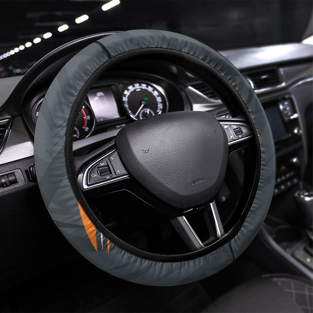 Greater Western Sydney Giants Australian Football Steering Wheel Cover Powerful Muscle Mascot With Geometric Sunburst Motion Art