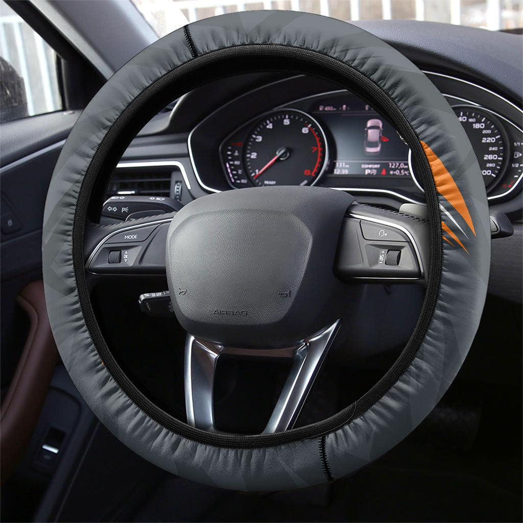 Greater Western Sydney Giants Australian Football Steering Wheel Cover Powerful Muscle Mascot With Geometric Sunburst Motion Art