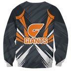Greater Western Sydney Giants Australian Football Sweatshirt Powerful Muscle Mascot With Geometric Sunburst Motion Art