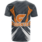 Greater Western Sydney Giants Australian Football T Shirt Powerful Muscle Mascot With Geometric Sunburst Motion Art