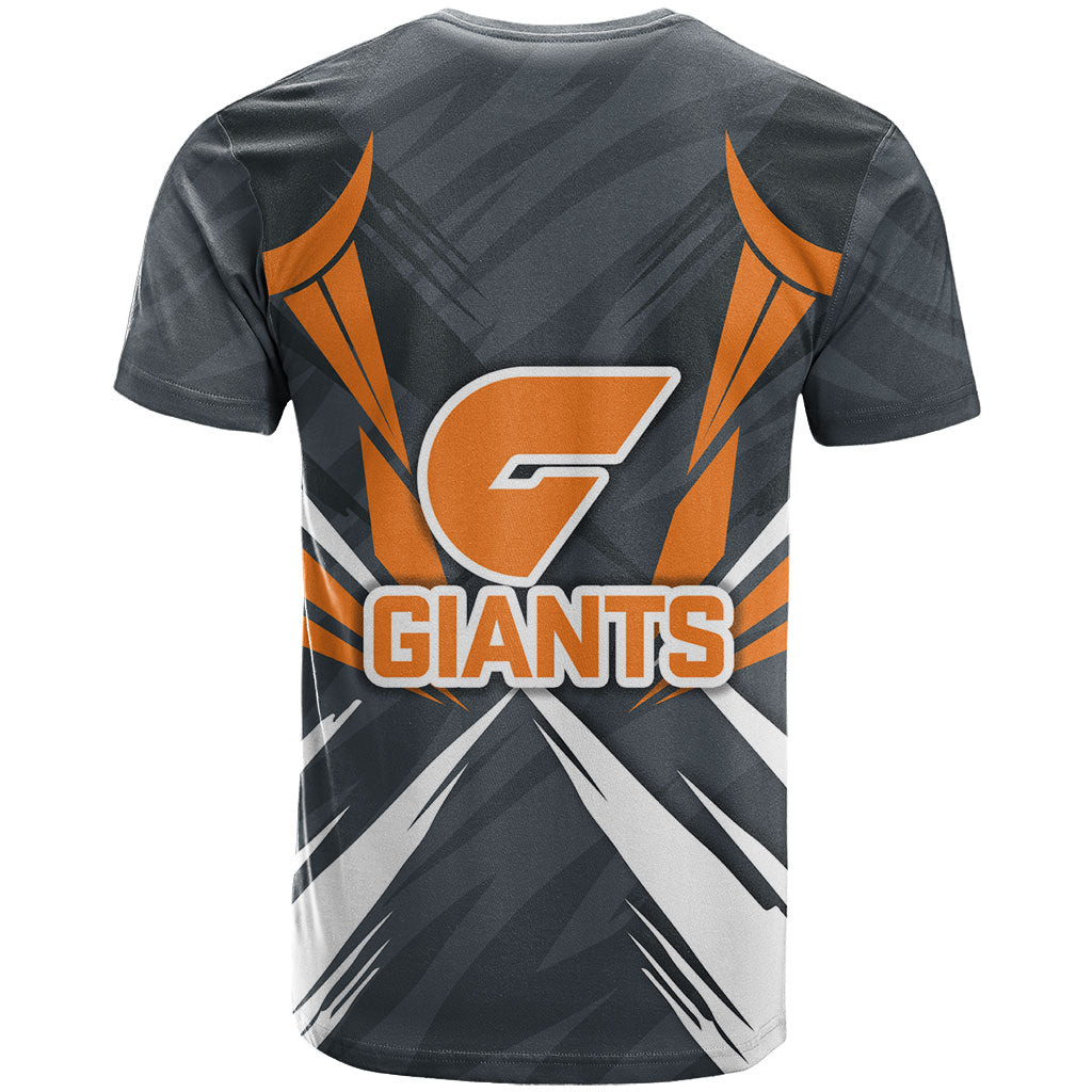 Greater Western Sydney Giants Australian Football T Shirt Powerful Muscle Mascot With Geometric Sunburst Motion Art