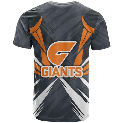 Greater Western Sydney Giants Australian Football T Shirt Powerful Muscle Mascot With Geometric Sunburst Motion Art