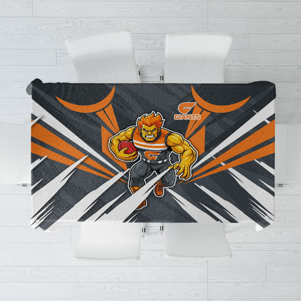 Greater Western Sydney Giants Australian Football Tablecloth Powerful Muscle Mascot With Geometric Sunburst Motion Art