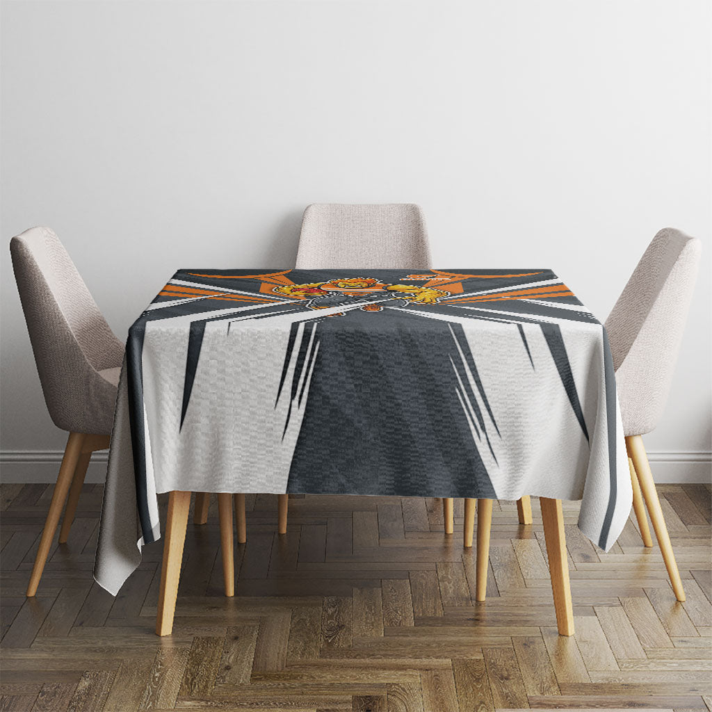 Greater Western Sydney Giants Australian Football Tablecloth Powerful Muscle Mascot With Geometric Sunburst Motion Art