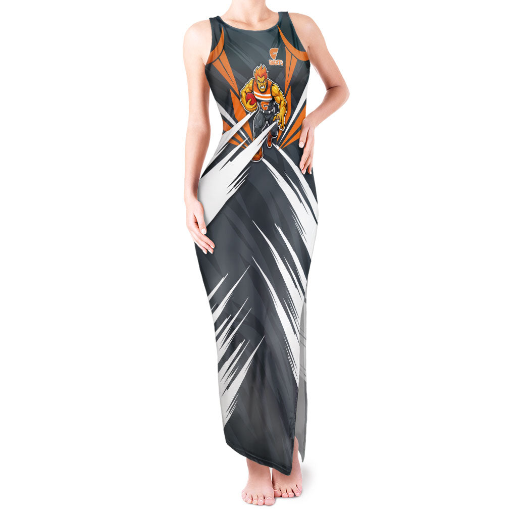 Greater Western Sydney Giants Australian Football Tank Maxi Dress Powerful Muscle Mascot With Geometric Sunburst Motion Art
