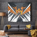 Greater Western Sydney Giants Australian Football Tapestry Powerful Muscle Mascot With Geometric Sunburst Motion Art