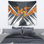 Greater Western Sydney Giants Australian Football Tapestry Powerful Muscle Mascot With Geometric Sunburst Motion Art