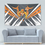 Greater Western Sydney Giants Australian Football Tapestry Powerful Muscle Mascot With Geometric Sunburst Motion Art