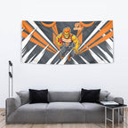 Greater Western Sydney Giants Australian Football Tapestry Powerful Muscle Mascot With Geometric Sunburst Motion Art
