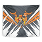 Greater Western Sydney Giants Australian Football Tapestry Powerful Muscle Mascot With Geometric Sunburst Motion Art