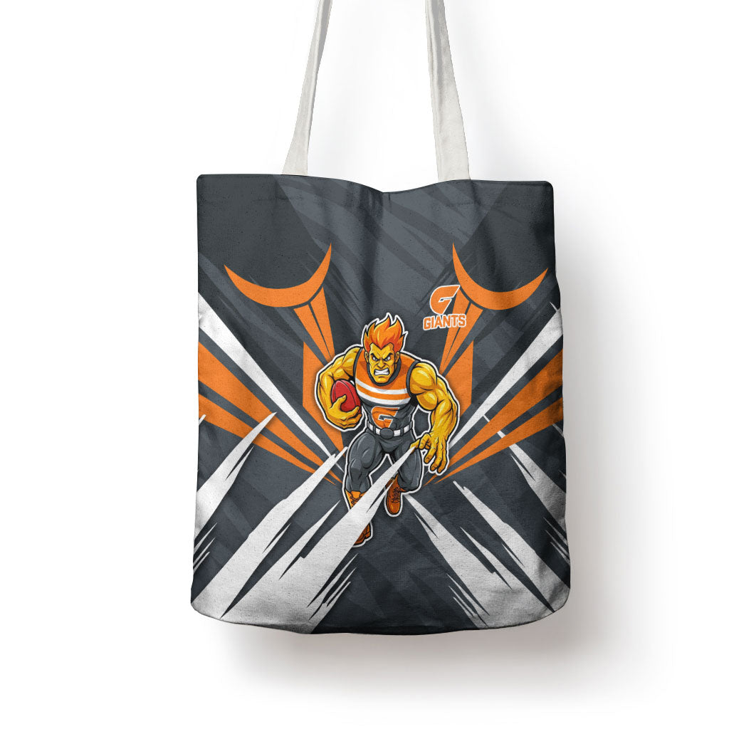 Greater Western Sydney Giants Australian Football Tote Bag Powerful Muscle Mascot With Geometric Sunburst Motion Art