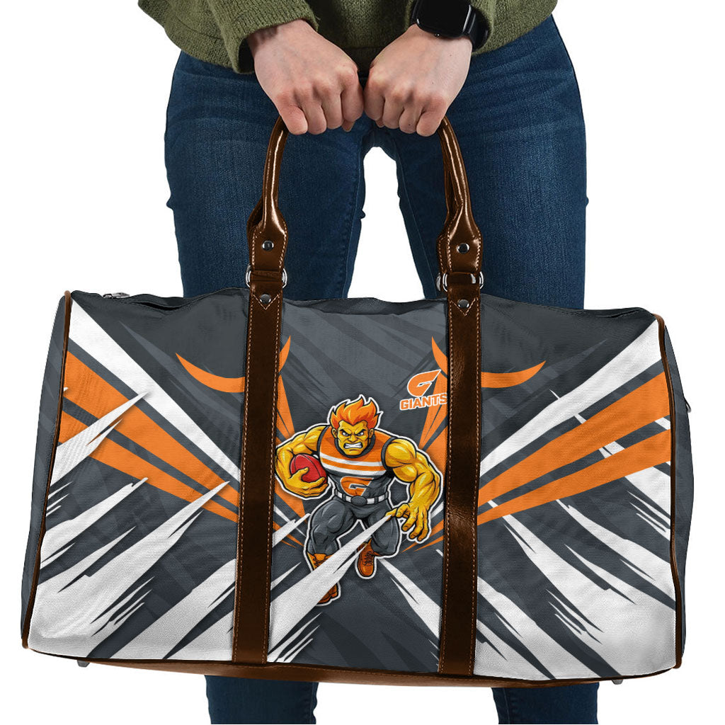 Greater Western Sydney Giants Australian Football Travel Bag Powerful Muscle Mascot With Geometric Sunburst Motion Art