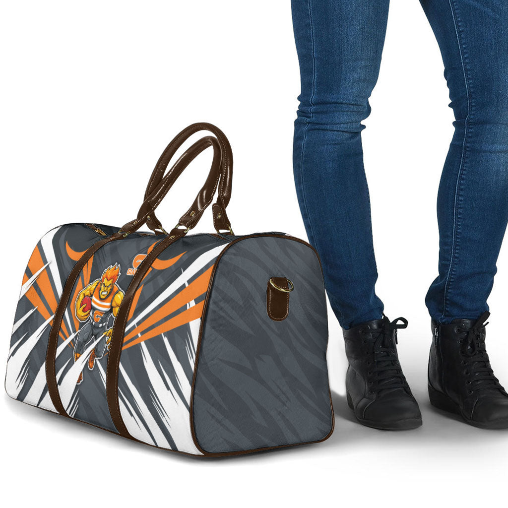 Greater Western Sydney Giants Australian Football Travel Bag Powerful Muscle Mascot With Geometric Sunburst Motion Art