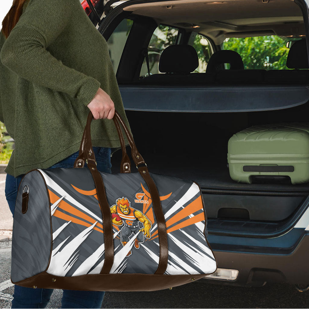 Greater Western Sydney Giants Australian Football Travel Bag Powerful Muscle Mascot With Geometric Sunburst Motion Art
