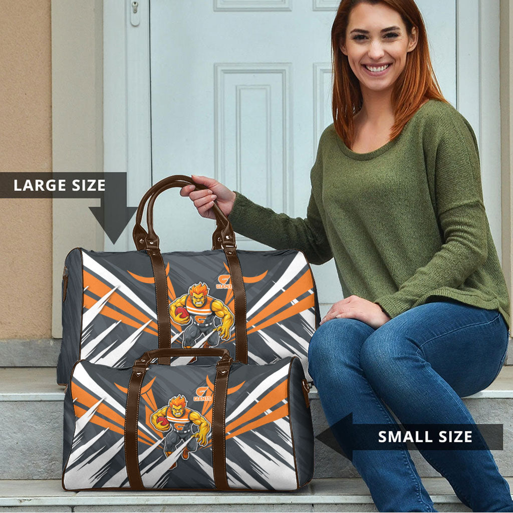 Greater Western Sydney Giants Australian Football Travel Bag Powerful Muscle Mascot With Geometric Sunburst Motion Art