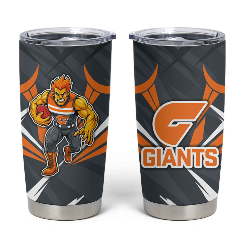 Greater Western Sydney Giants Australian Football Tumbler Cup Powerful Muscle Mascot With Geometric Sunburst Motion Art