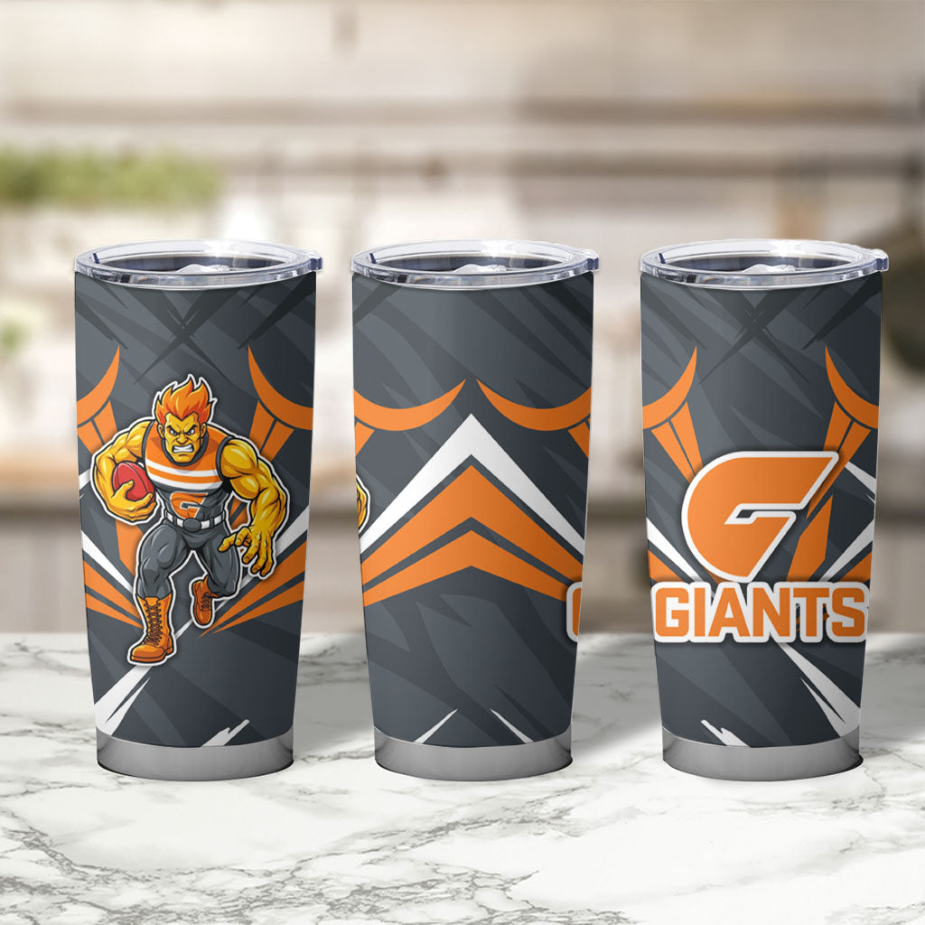 Greater Western Sydney Giants Australian Football Tumbler Cup Powerful Muscle Mascot With Geometric Sunburst Motion Art