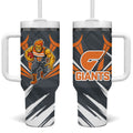 Greater Western Sydney Giants Australian Football Tumbler With Handle Powerful Muscle Mascot With Geometric Sunburst Motion Art