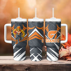 Greater Western Sydney Giants Australian Football Tumbler With Handle Powerful Muscle Mascot With Geometric Sunburst Motion Art