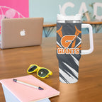 Greater Western Sydney Giants Australian Football Tumbler With Handle Powerful Muscle Mascot With Geometric Sunburst Motion Art