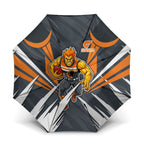 Greater Western Sydney Giants Australian Football Umbrella Powerful Muscle Mascot With Geometric Sunburst Motion Art