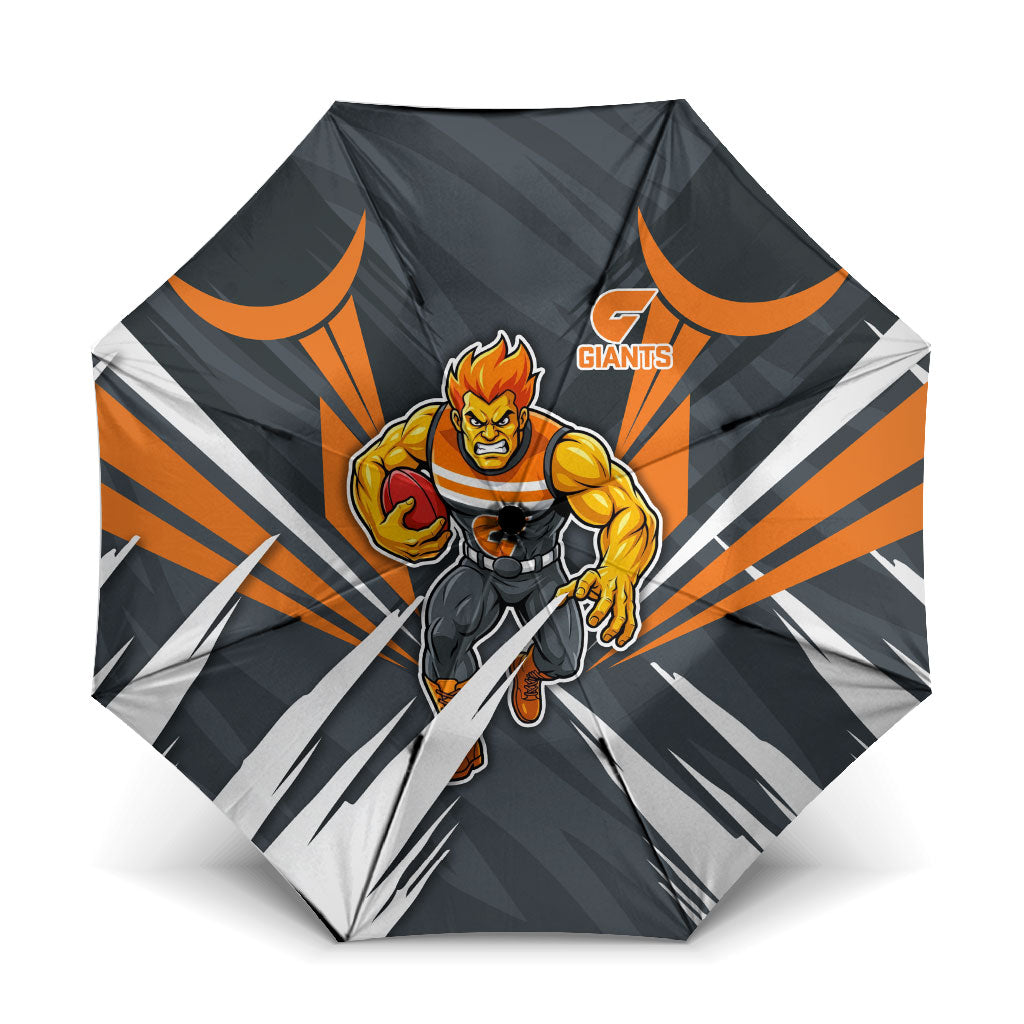 Greater Western Sydney Giants Australian Football Umbrella Powerful Muscle Mascot With Geometric Sunburst Motion Art