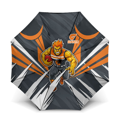 Greater Western Sydney Giants Australian Football Umbrella Powerful Muscle Mascot With Geometric Sunburst Motion Art