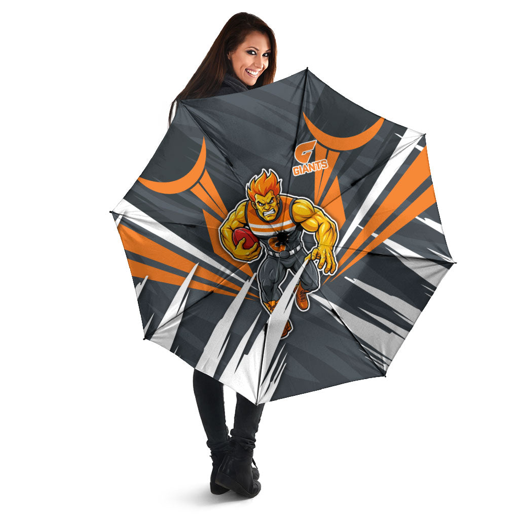 Greater Western Sydney Giants Australian Football Umbrella Powerful Muscle Mascot With Geometric Sunburst Motion Art