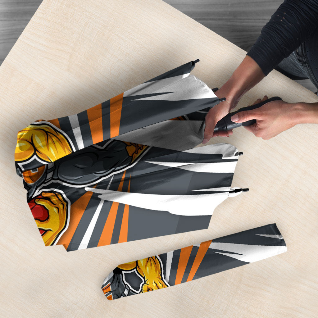 Greater Western Sydney Giants Australian Football Umbrella Powerful Muscle Mascot With Geometric Sunburst Motion Art