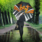 Greater Western Sydney Giants Australian Football Umbrella Powerful Muscle Mascot With Geometric Sunburst Motion Art