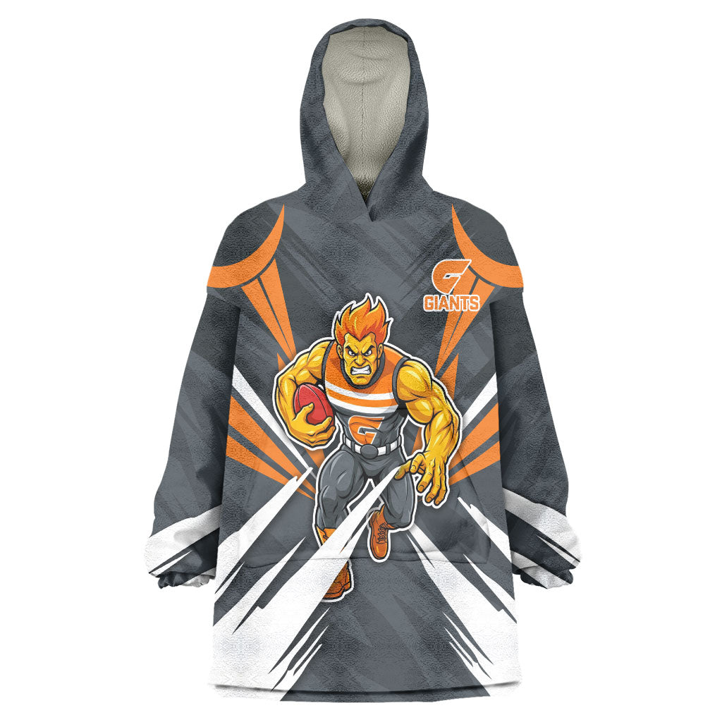 Greater Western Sydney Giants Australian Football Wearable Blanket Hoodie Powerful Muscle Mascot With Geometric Sunburst Motion Art