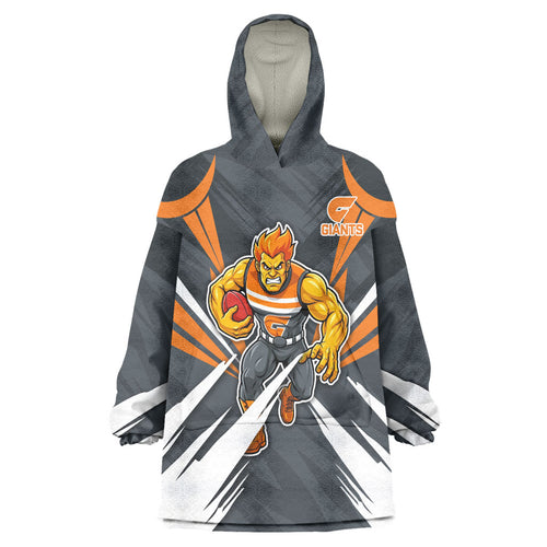 Greater Western Sydney Giants Australian Football Wearable Blanket Hoodie Powerful Muscle Mascot With Geometric Sunburst Motion Art