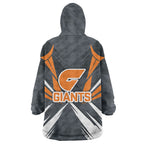 Greater Western Sydney Giants Australian Football Wearable Blanket Hoodie Powerful Muscle Mascot With Geometric Sunburst Motion Art