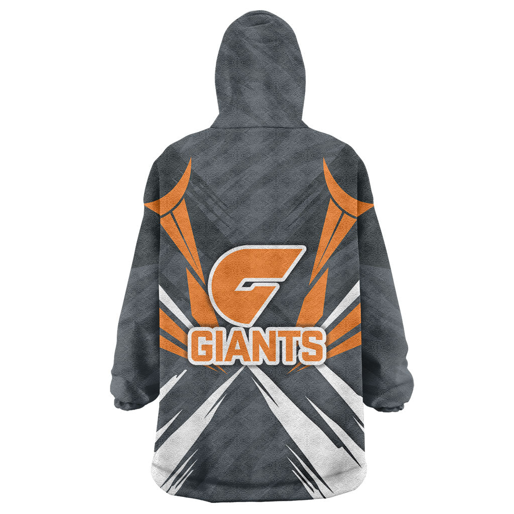 Greater Western Sydney Giants Australian Football Wearable Blanket Hoodie Powerful Muscle Mascot With Geometric Sunburst Motion Art
