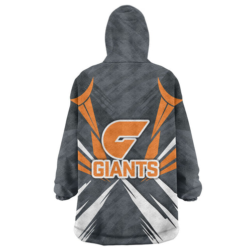 Greater Western Sydney Giants Australian Football Wearable Blanket Hoodie Powerful Muscle Mascot With Geometric Sunburst Motion Art