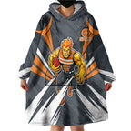 Greater Western Sydney Giants Australian Football Wearable Blanket Hoodie Powerful Muscle Mascot With Geometric Sunburst Motion Art