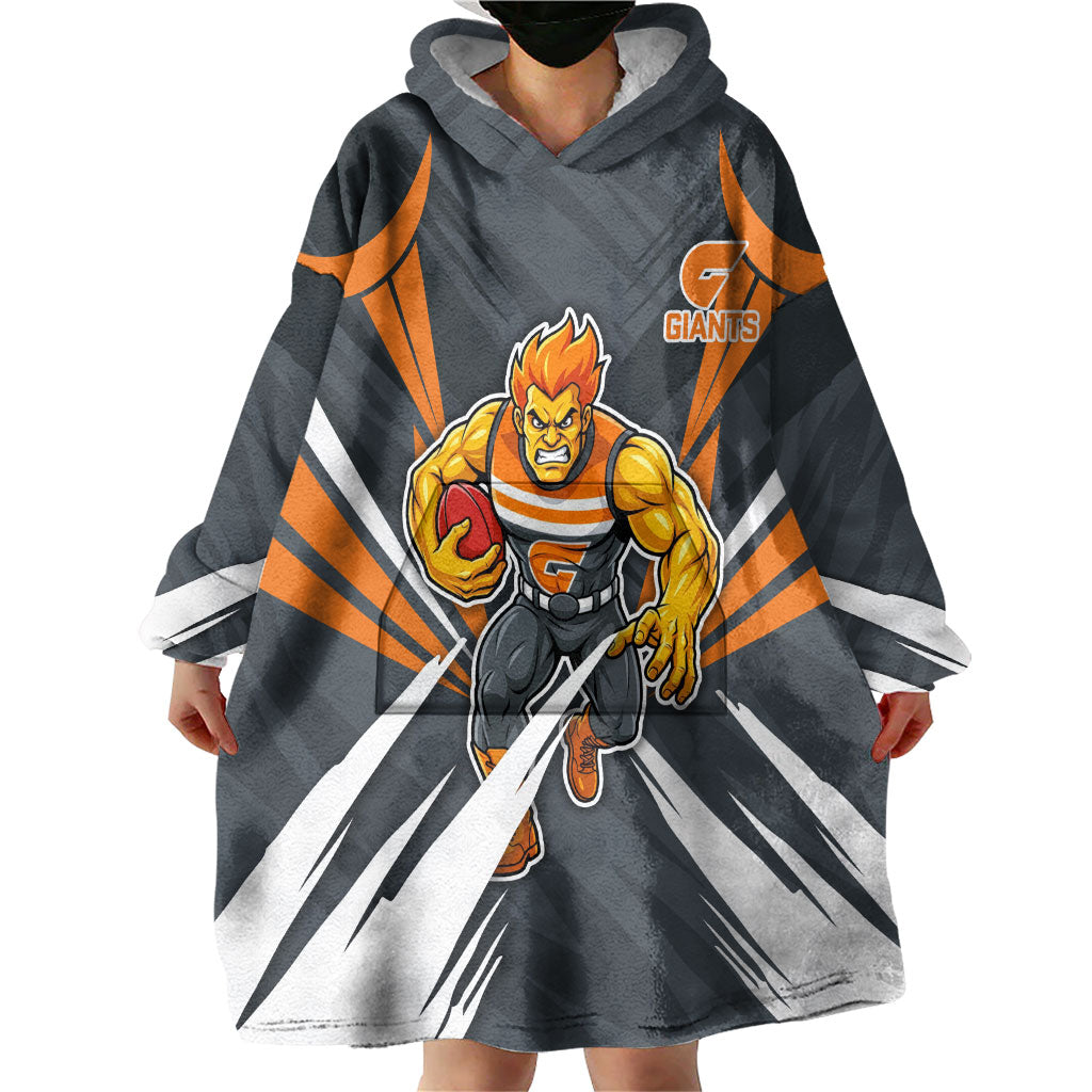 Greater Western Sydney Giants Australian Football Wearable Blanket Hoodie Powerful Muscle Mascot With Geometric Sunburst Motion Art